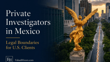 Blog cover for an article on private investigators in Mexico, showing the Angel of Independence in Mexico City with legal-boundary title text.